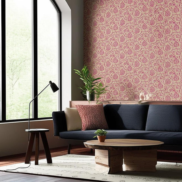 Sarana Vine Cerise by Schumacher Jaipur Collection Block Print Wallpaper – Schumacher 5005273