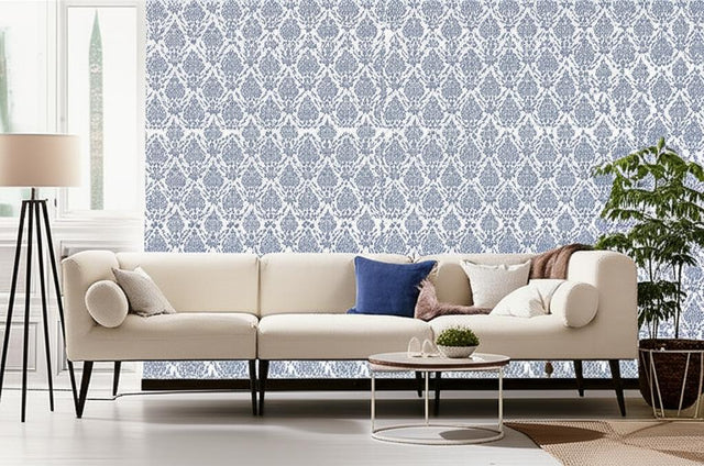 Asara Flower Delft Blue Floral Medallion Wallpaper – Schumacher 5005321