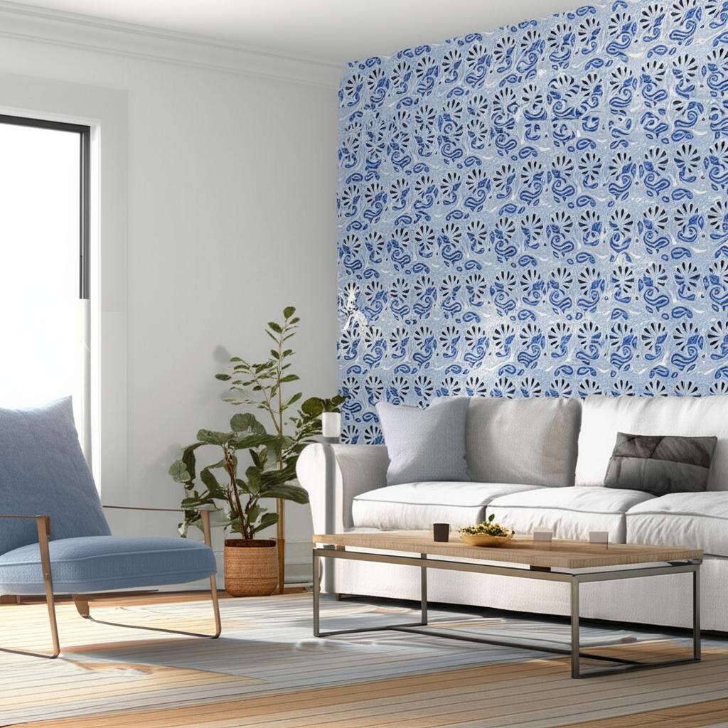 Rampura Delft Blue Hand Screen Printed Wallpaper – Schumacher 5005341