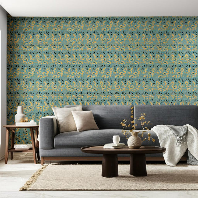 Rampura Turquoise by Schumacher Hand Screen Printed Wallpaper – Schumacher 5005343