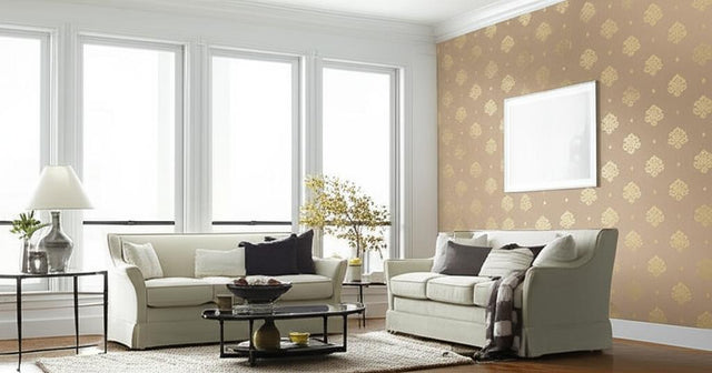 Mayla Damask Gilt Gold by Schumacher Hand Screen Printed Damask Wallpaper – Schumacher 5005354