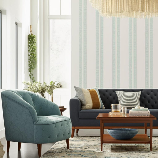 Greek Key Stripe Water Blue by Schumacher Jaipur Collection Wallpaper – Schumacher 5005362