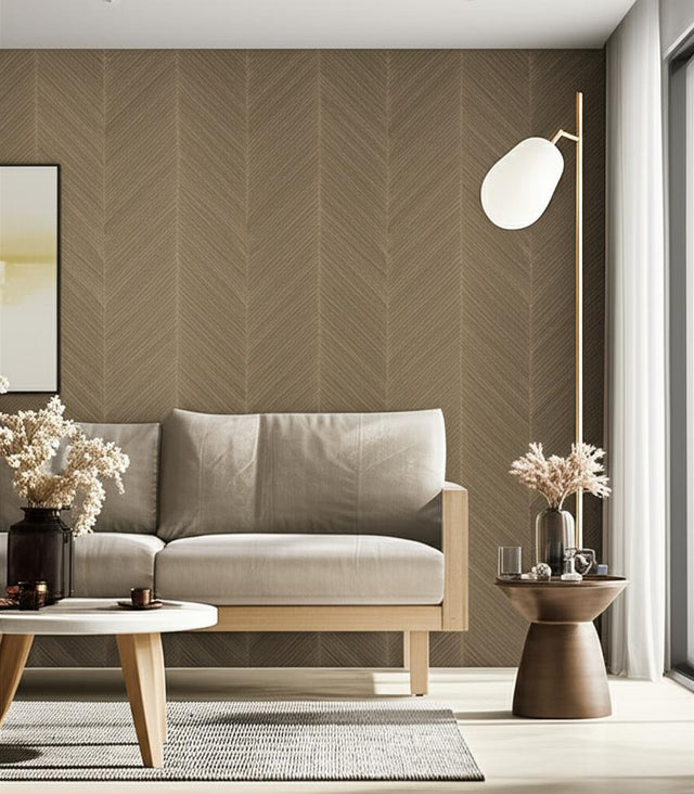 Chevron Texture Sable by Schumacher Handcrafted Metallic Herringbone Wallcovering – Schumacher 5005652