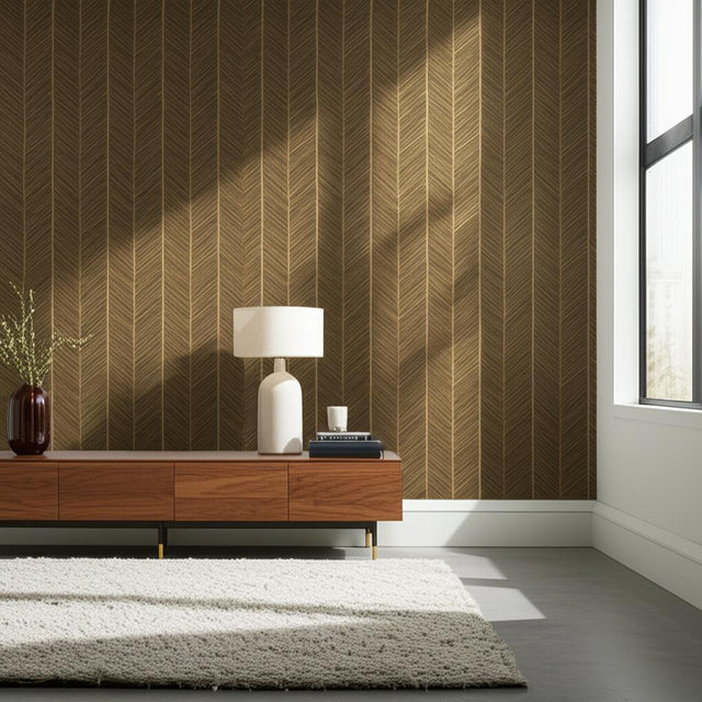 Chevron Texture Burnished Bronze Metallic Wallcovering – Schumacher 5005653