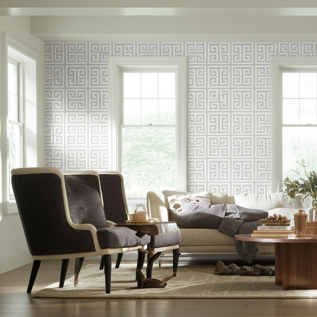Greek Key Sisal Silver by Schumacher Handcrafted Wallpaper – Schumacher 5005690