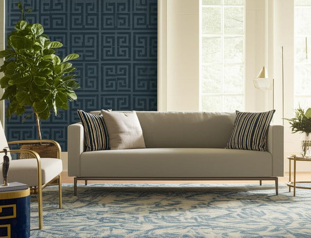 Greek Key Sisal Peacock by Schumacher Modern Glamour Handcrafted Wallpaper – 5005691