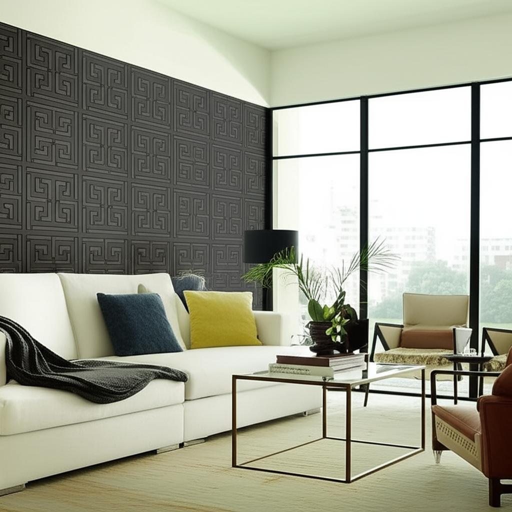 Greek Key Sisal Jet by Schumacher Modern Glamour Handcrafted Wallpaper – 5005692
