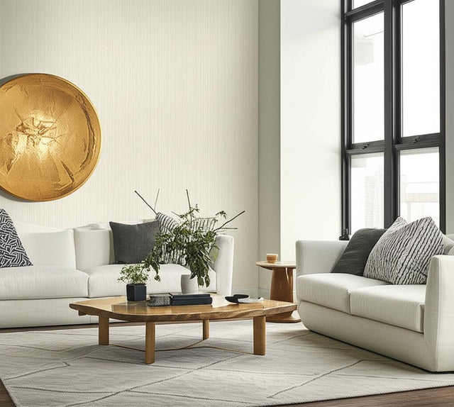 Metallic Strie Oyster by Schumacher Handcrafted Textured Wallcovering – Schumacher 5005710