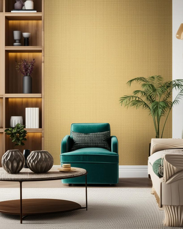 Brushed Plaid Gilded Teal by Schumacher Modern Glamour Handcrafted Wallpaper – Schumacher 5005784