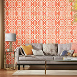 Imperial Trellis II Ivory and Mandarin by Kelly Wearstler Geometric Wallpaper – Schumacher 5005800