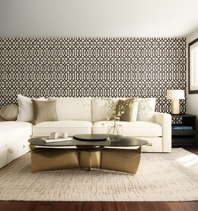 Imperial Trellis II Java and Cream by Schumacher – Kelly Wearstler Geometric Trellis Wallpaper 5005803