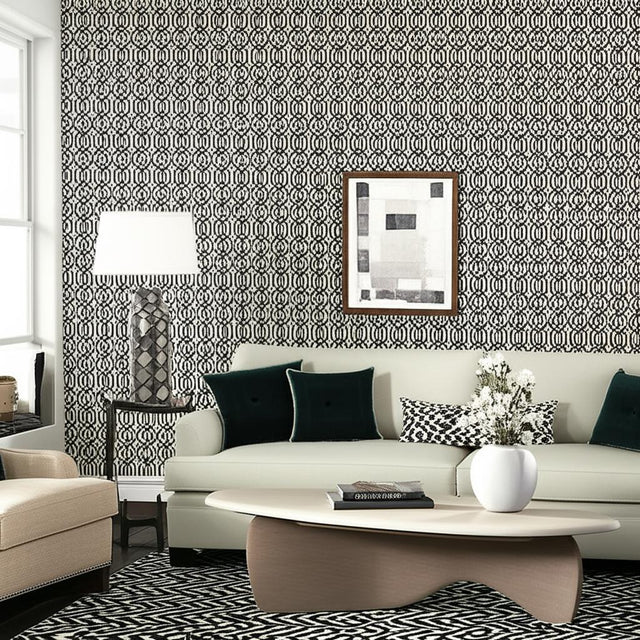 Imperial Trellis II Jet by Kelly Wearstler Geometric Trellis Wallpaper – Schumacher 5005804