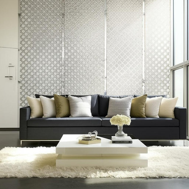 Morocco Silver Geometric Wallpaper by Schumacher Byzantium Collection – Schumacher 5005872
