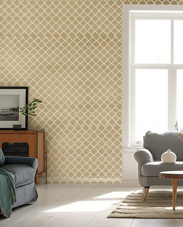 Morocco Antique Gold Geometric Wallpaper Metallics by Schumacher – 5005873