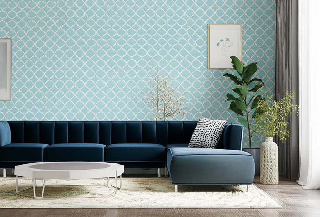 Morocco Azure Geometric Wallpaper by Schumacher – Byzantium Collection 5005875