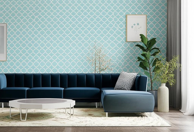 Morocco Azure Geometric Wallpaper by Schumacher – Byzantium Collection 5005875