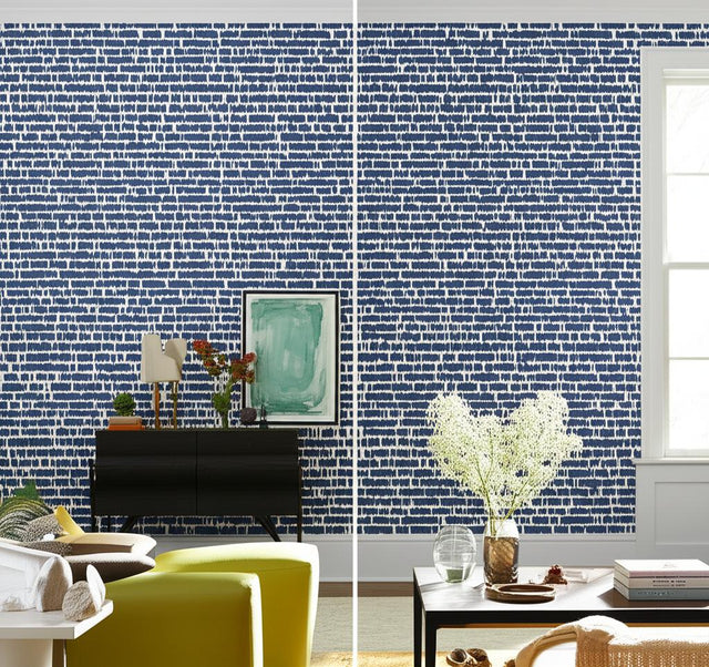 Queen of Spain Navy by Schumacher Painterly Mid-Century Modern Wallpaper – Schumacher 5005885