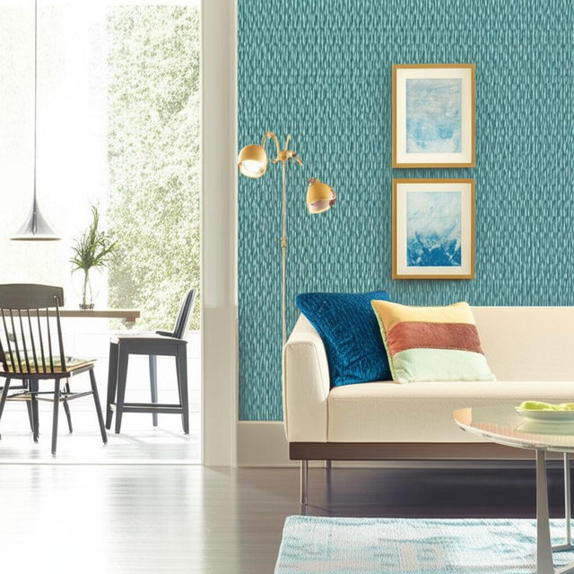 Metropolitan Fret Turquoise Geometric Glass Bead Wallpaper – Schumacher 5005894