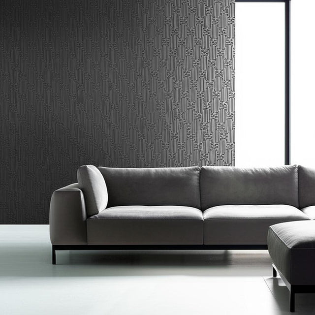 Metropolitan Fret Black Pearl by Schumacher Geometric Glass Bead Wallpaper – Schumacher 5005895
