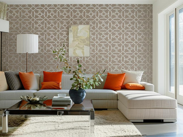 Cordoba Taupe and Silver Geometric Wallpaper by Schumacher – 5005922