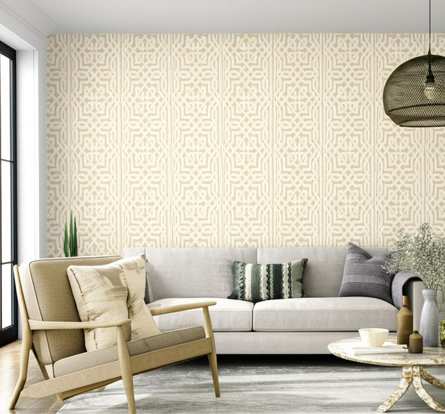 Malaga Flax by Schumacher Metallic Celtic Knot Wallpaper – Schumacher 5005930