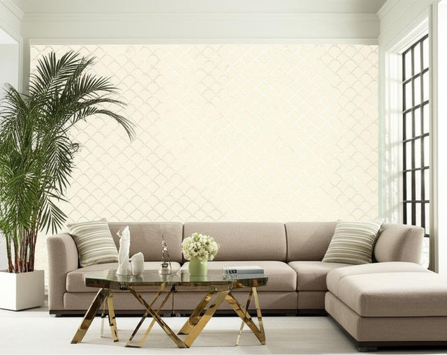 Costa Del Sol Champagne by Schumacher Metallic Scallop Wallpaper – Byzantium Collection 5005940