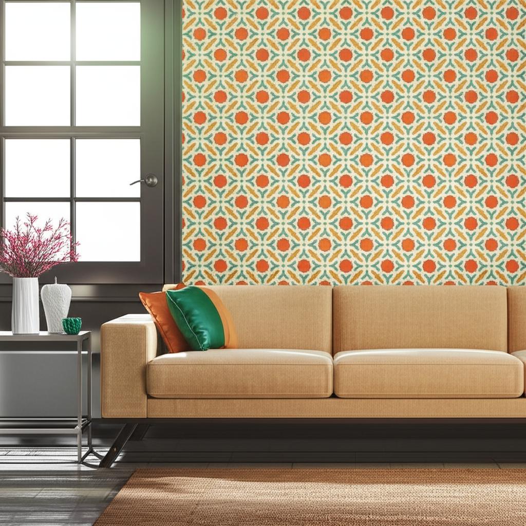 Serallo Mosaic Persimmon by Schumacher Geometric Wallpaper – Schumacher 5005972