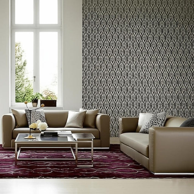 TOKAT Graphite by Schumacher Byzantium Collection Ikat-Inspired Wallpaper – Schumacher 5005982