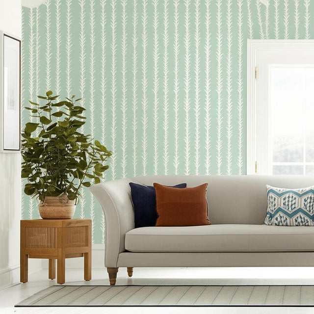 Acanthus Stripe Sisal Seaglass & Chalk by Celerie Kemble Wallpaper – Schumacher 5006053