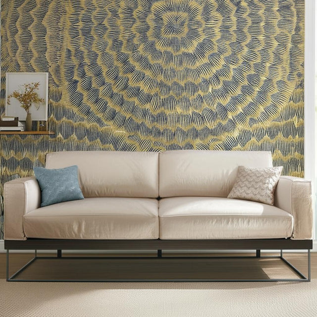 Feather Bloom Sisal Onyx & Gold by Celerie Kemble Hand-Printed Wallpaper – Schumacher 5006074