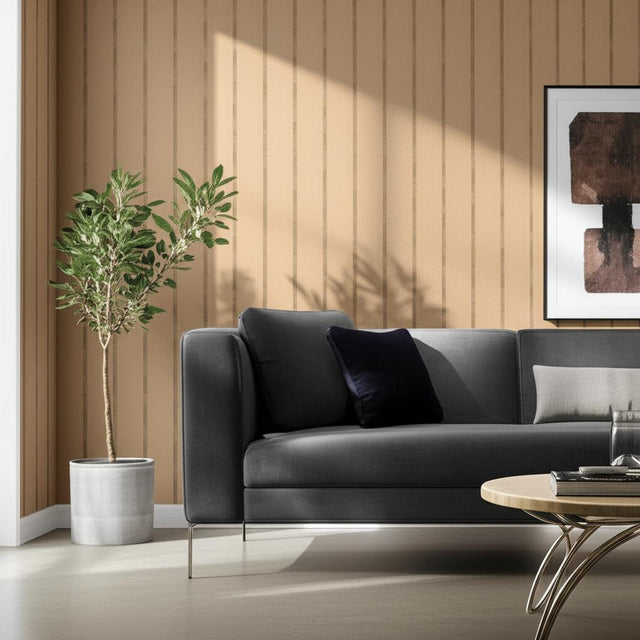 Stud Stripe Natural / Bronze by Celerie Kemble Modern Metallic Wallpaper – Schumacher 5006111