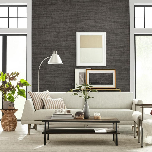 Weston Raffia Weave Charcoal by Schumacher Quiet Beauty Collection Wallpaper – Schumacher 5006204