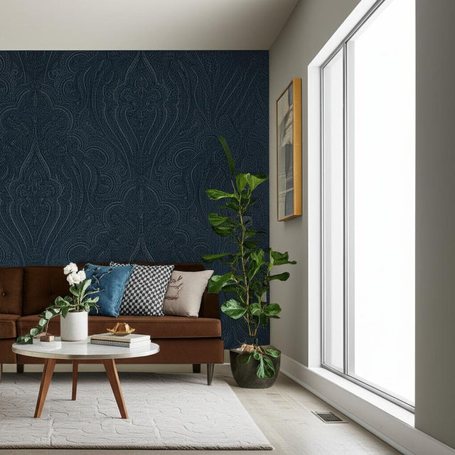 Breckenridge Paisley Lapis by Schumacher Luxe Lodge Wallpaper – Schumacher 5006241