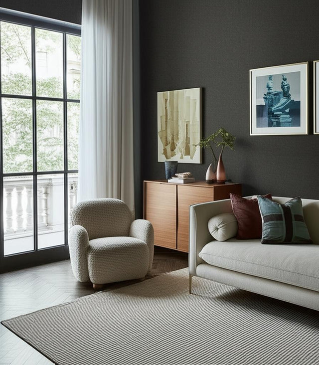 Chester Wool Sidewall Charcoal by Schumacher Italian Wool Wallcovering – Schumacher 5006295