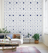 Taj Trellis Jaipur Blue by Schumacher Martyn Lawrence Bullard Geometric Wallpaper – Schumacher 5006620