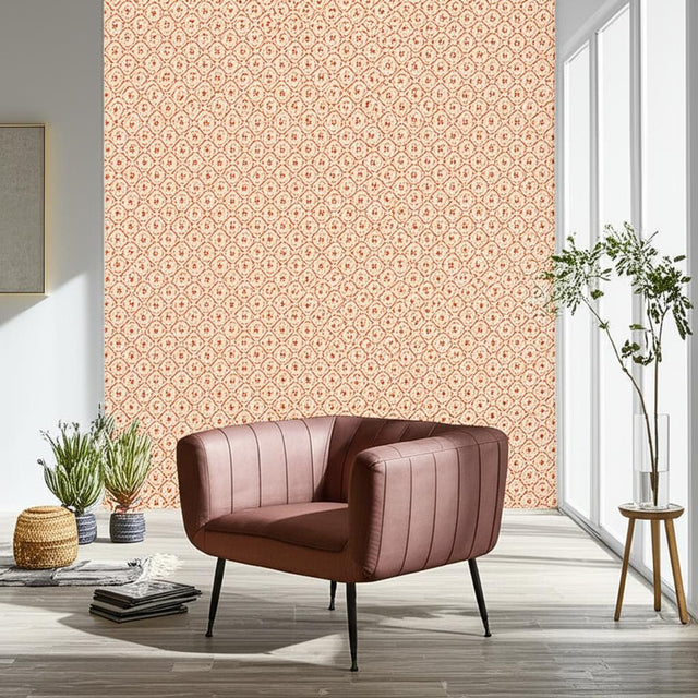 Taj Trellis Pomegranate by Schumacher Martyn Lawrence Bullard Geometric Trellis Wallpaper – Schumacher 5006622