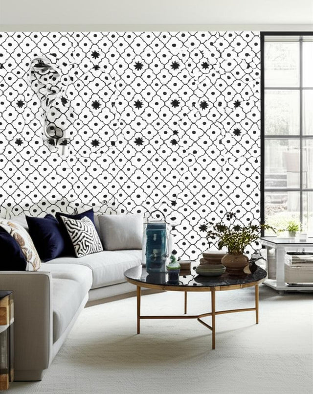 Taj Trellis Noir by Schumacher Martyn Lawrence Bullard Collection Wallpaper – Schumacher 5006623