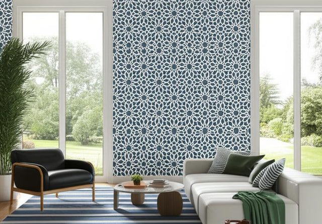 Agadir Screen Lapis by Schumacher Geometric Floral Wallpaper – Ottoman Chic Collection 5006640
