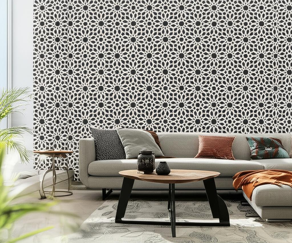 Agadir Screen Noir by Schumacher Geometric Floral Wallpaper – Martyn Lawrence Bullard 5006642