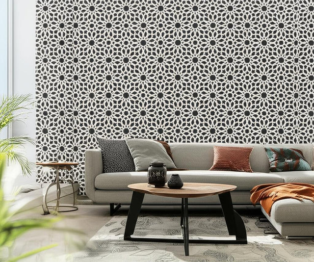Agadir Screen Noir by Schumacher Geometric Floral Wallpaper – Martyn Lawrence Bullard 5006642