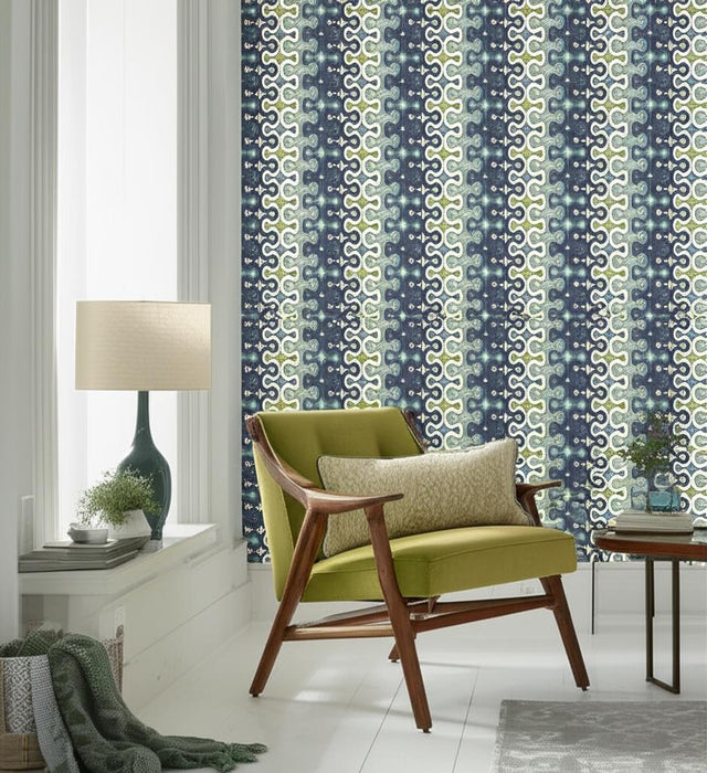 Darya Ikat Sidewall Sky by Schumacher Modern Ikat Wallpaper – Schumacher 5006652