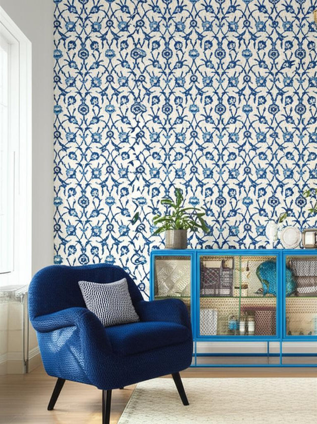 SULTAN'S TRELLIS Peacock by Schumacher Ottoman Trellis Wallpaper – Schumacher 5006700