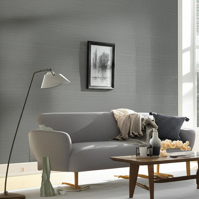 Haiku Sisal Charcoal by Schumacher Textured Wallcovering – Schumacher 5006864