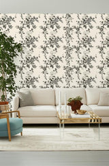 Pyne Hollyhock Charcoal by Schumacher Hand-Screened Floral Chintz Wallpaper – Schumacher 5006920