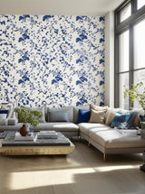 Pyne Hollyhock Indigo by Schumacher Hand-Screened Floral Chintz Wallpaper – Schumacher 5006922
