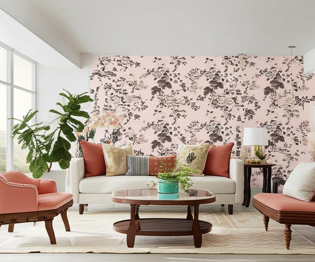Pyne Hollyhock Blush by Schumacher Hand-Screened Floral Wallpaper – Schumacher 5006924