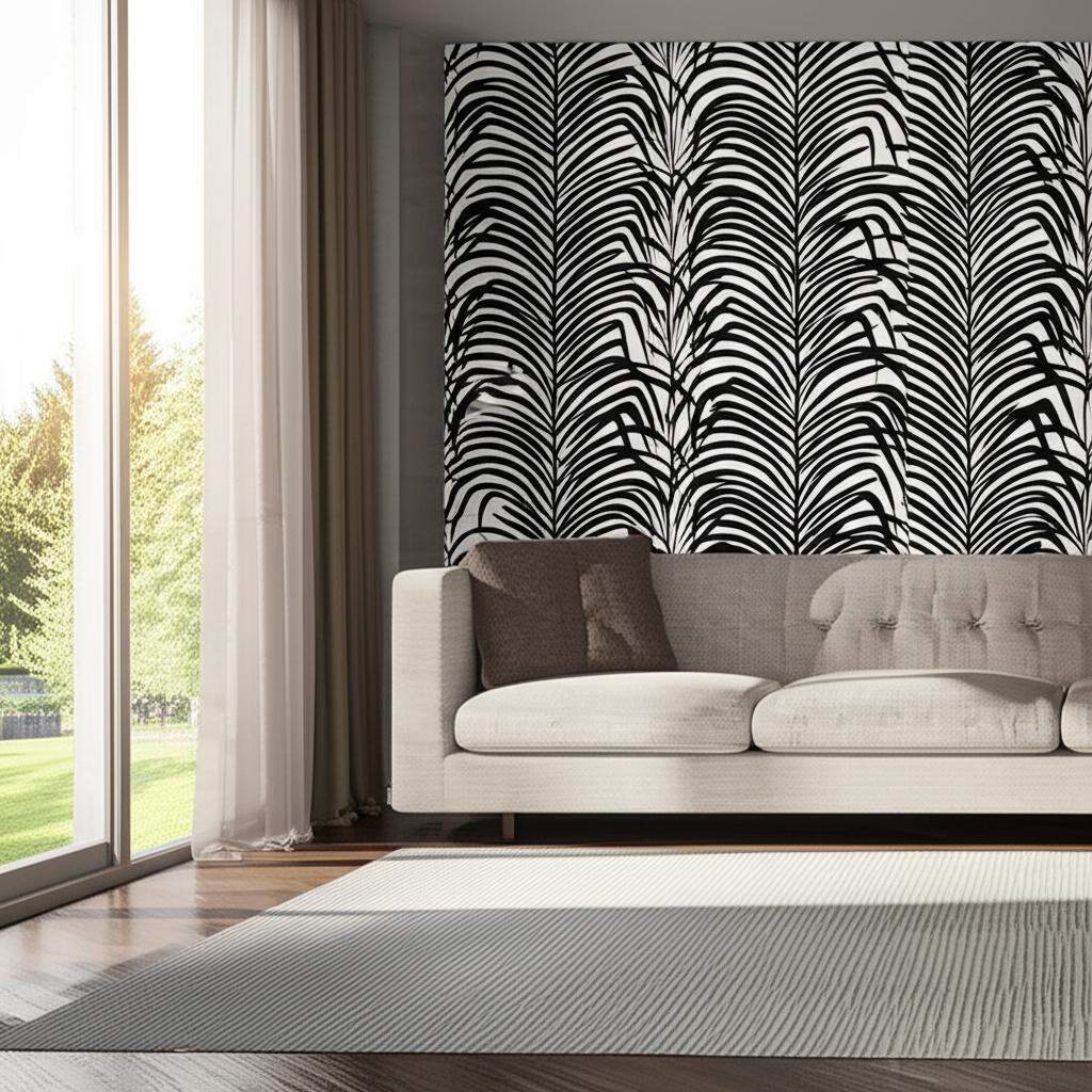 Zebra Palm Ebony by Schumacher Bold Black Palm Leaf Wallpaper – Schumacher 5006932
