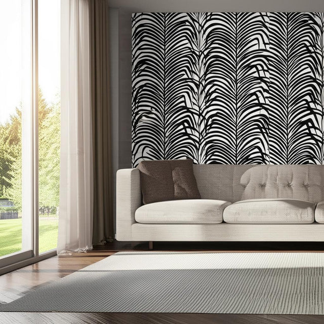Zebra Palm Ebony by Schumacher Bold Black Palm Leaf Wallpaper – Schumacher 5006932