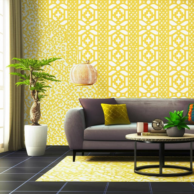 Zanzibar Trellis Canary by Schumacher Modern Geometric Trellis Wallpaper – Schumacher 5006940