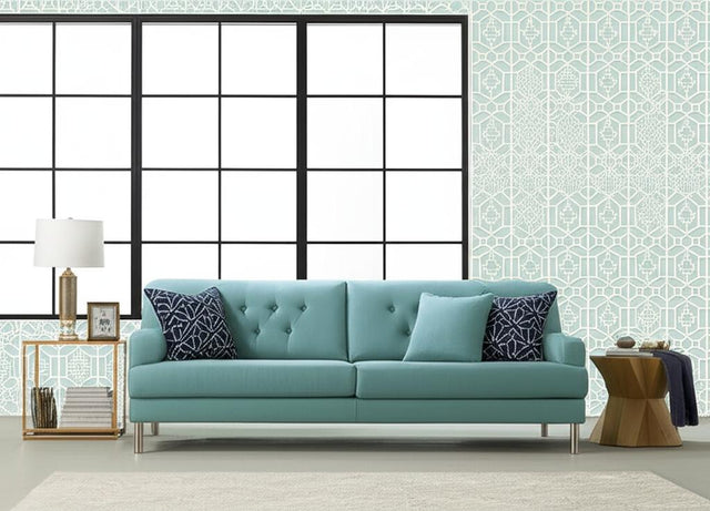 Zanzibar Trellis Winter Mint by Schumacher Geometric Trellis Wallpaper – Schumacher 5006942